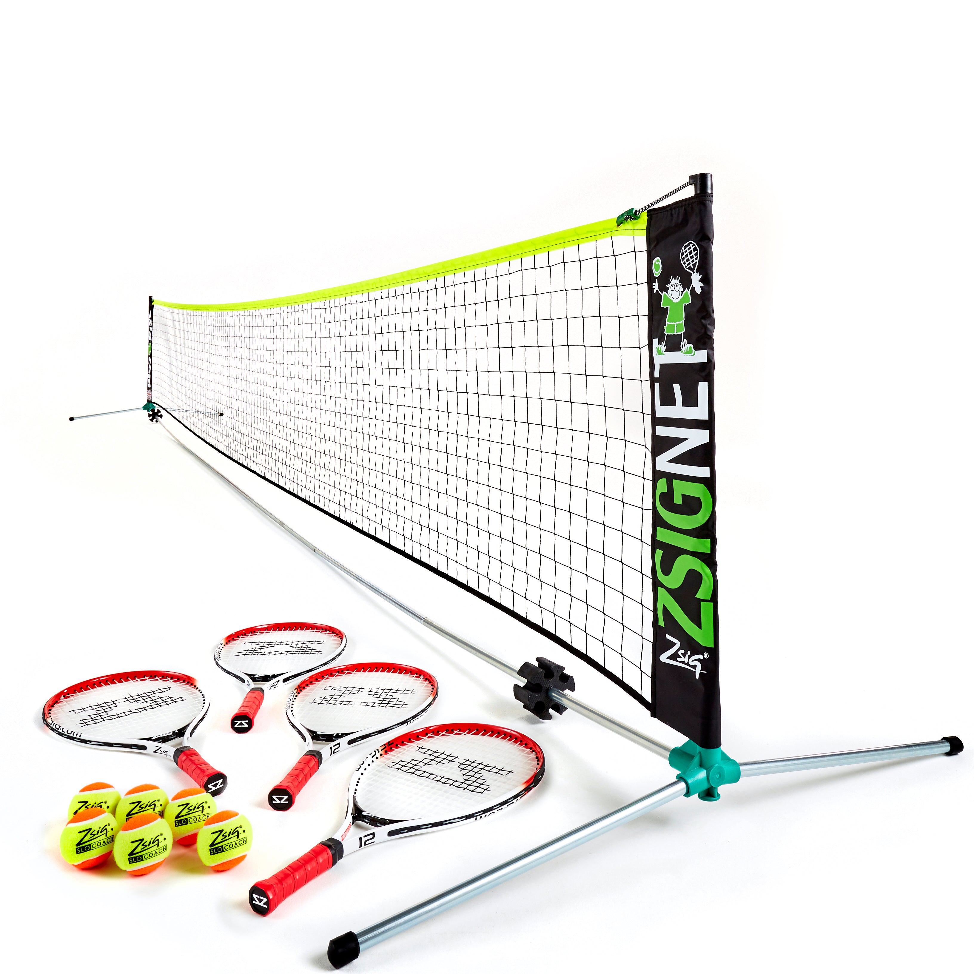 Zsig 6m Classic Mini Tennis Set with 6 x SLOcoach Orange Balls and 4 x 21 inch Mini Tennis Rackets