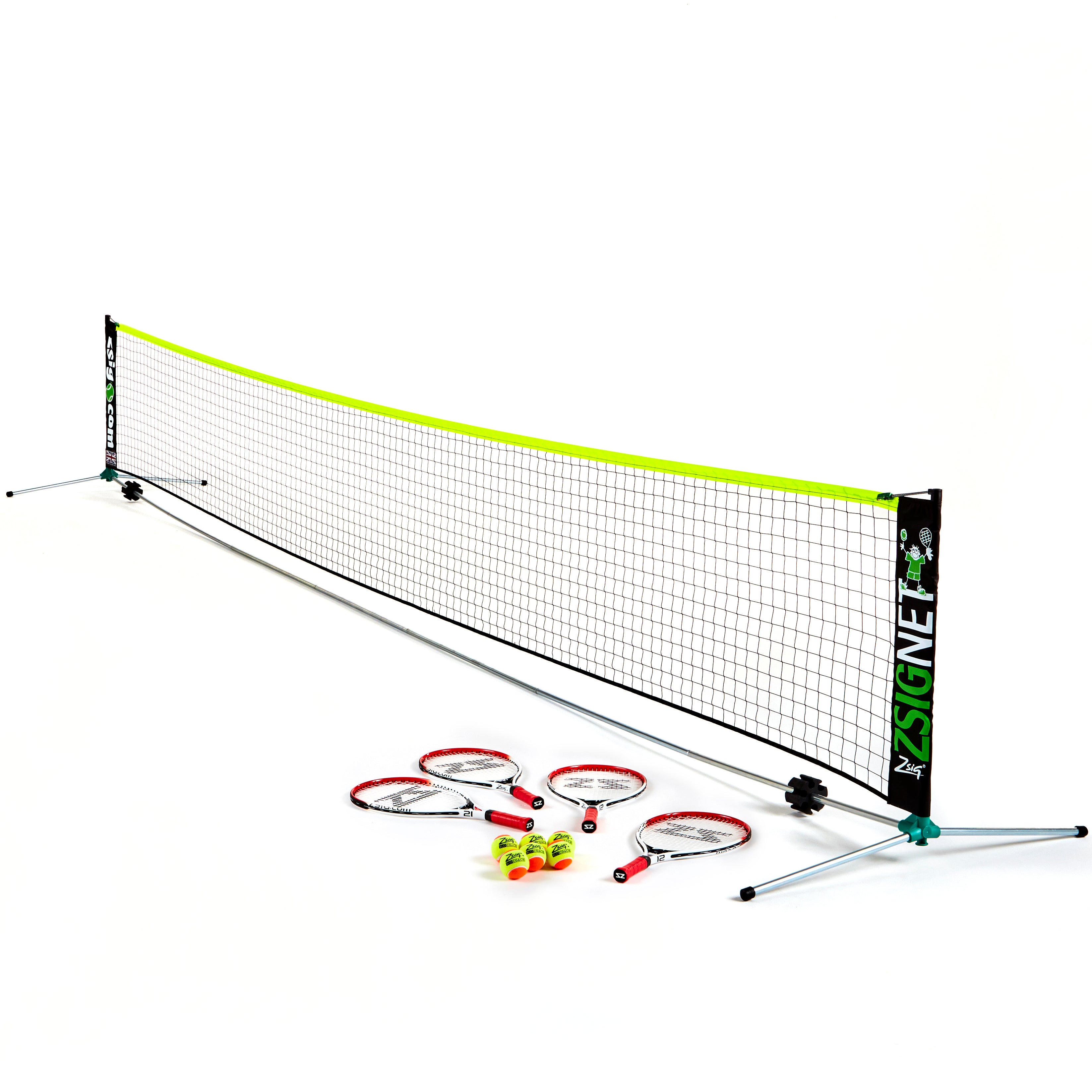 Zsig 6m Classic Mini Tennis Set with 6 x SLOcoach Orange Balls and 4 x 21 inch Mini Tennis Rackets