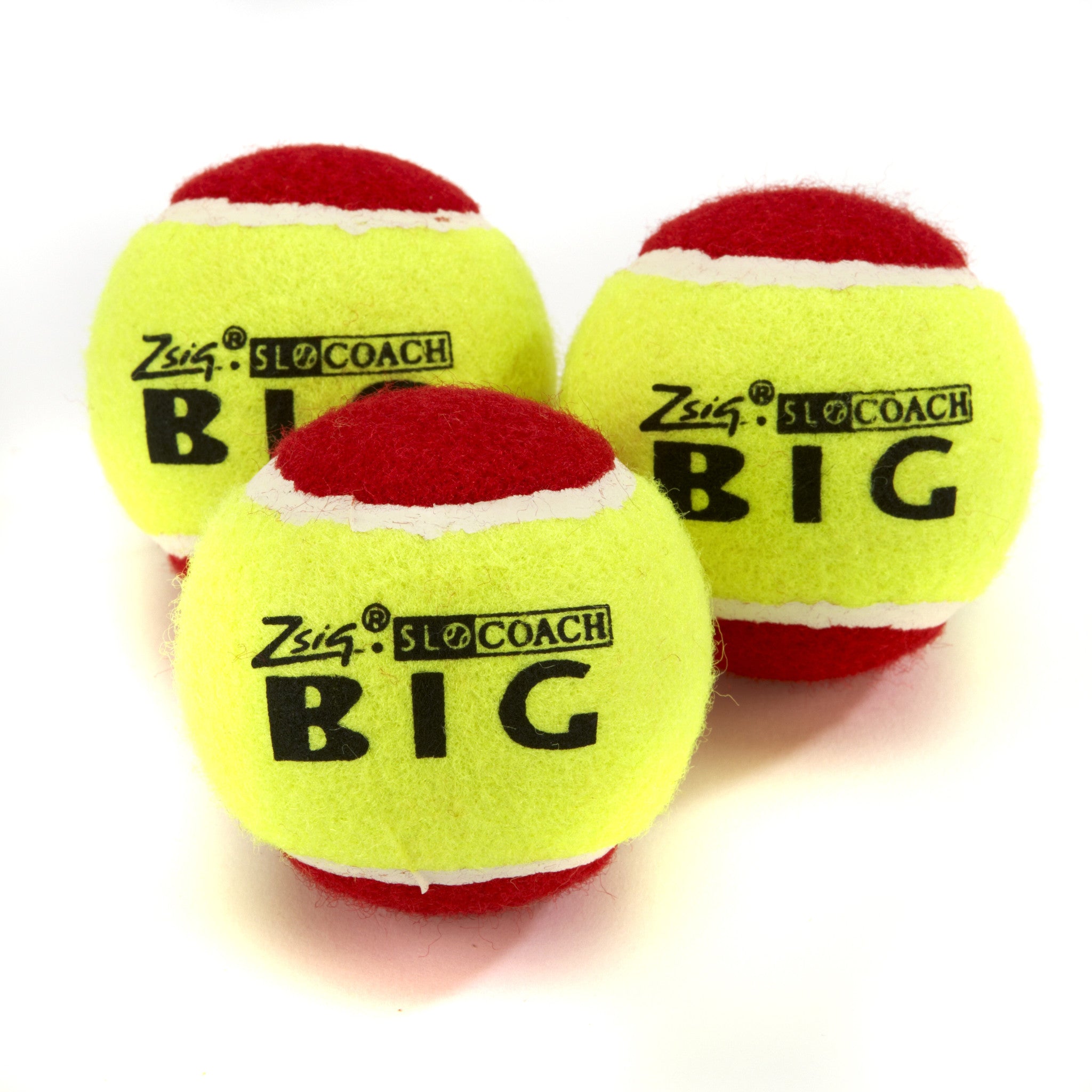 Three Zsig Mini Tennis Balls, Slocoach Big Red over-sized low compression ball