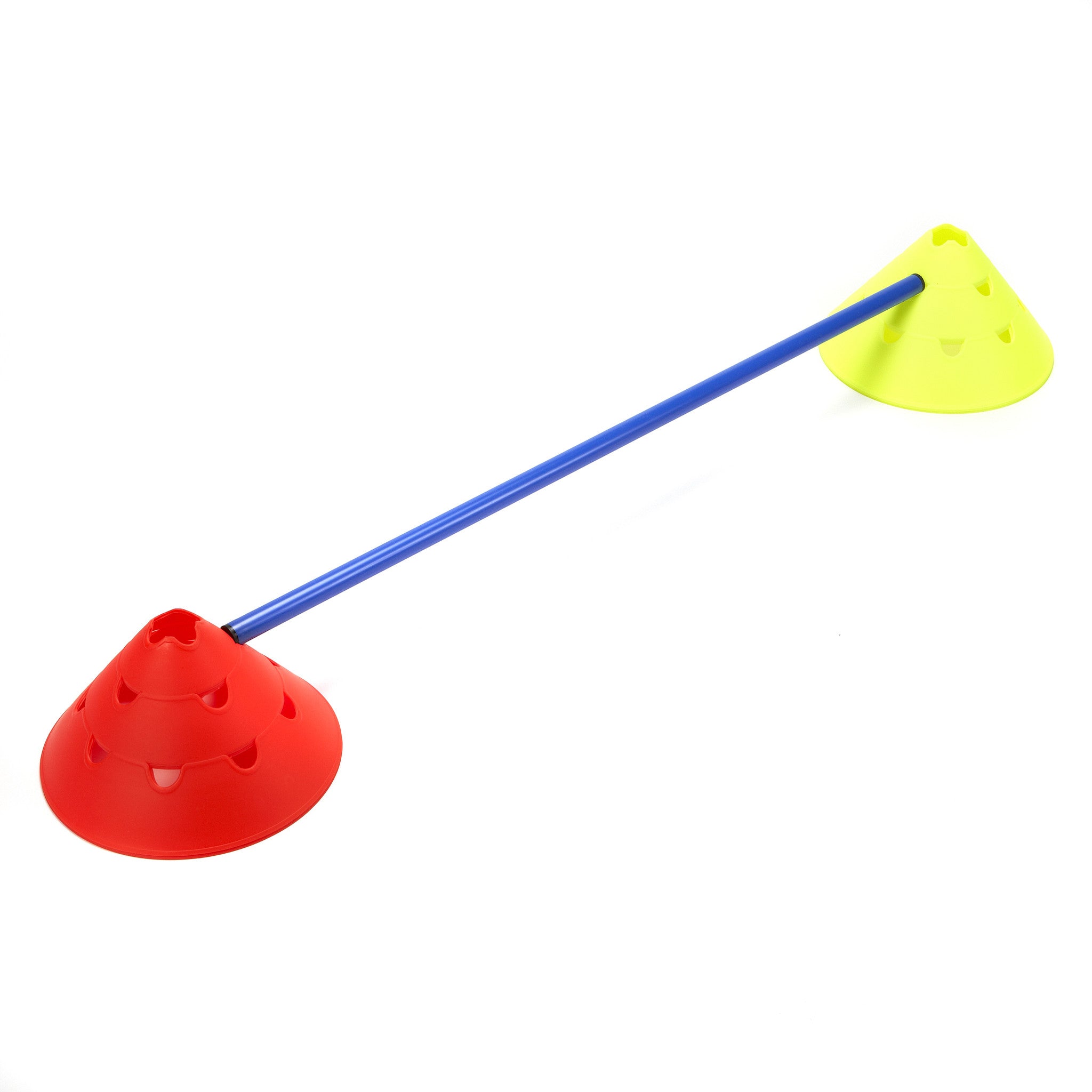 Two Giant Sports Marker Cones supporting a vertical pole, creating a hurdle.