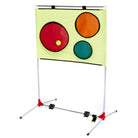 Tennis Coaching Aid. Portable frame with removable coloured spot targets.