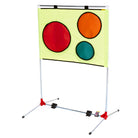 Tennis Coaching Aid. Portable frame with removable coloured spot targets.