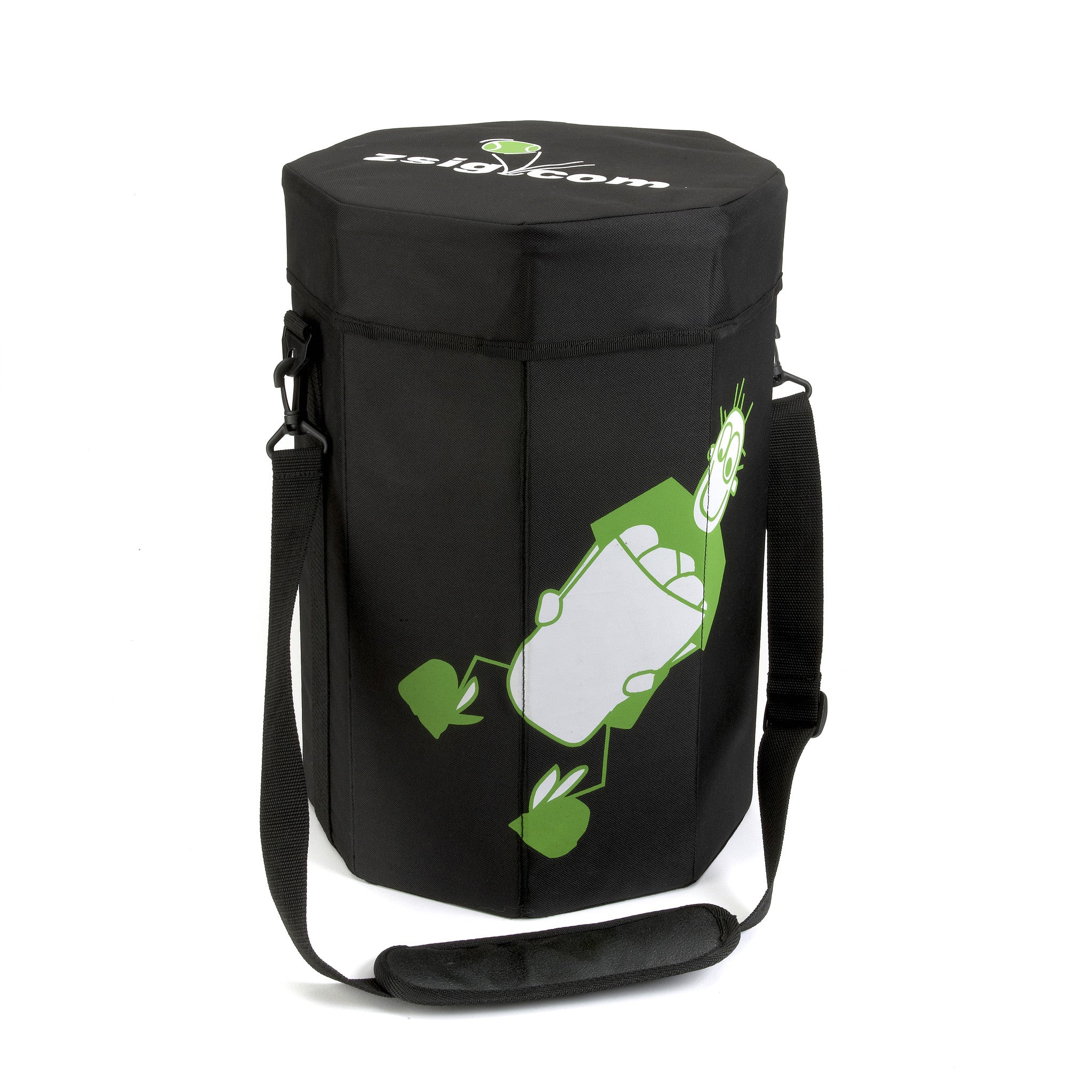 Tennis Ball Bucket Bag fully assembled, with lid securely fitted.
