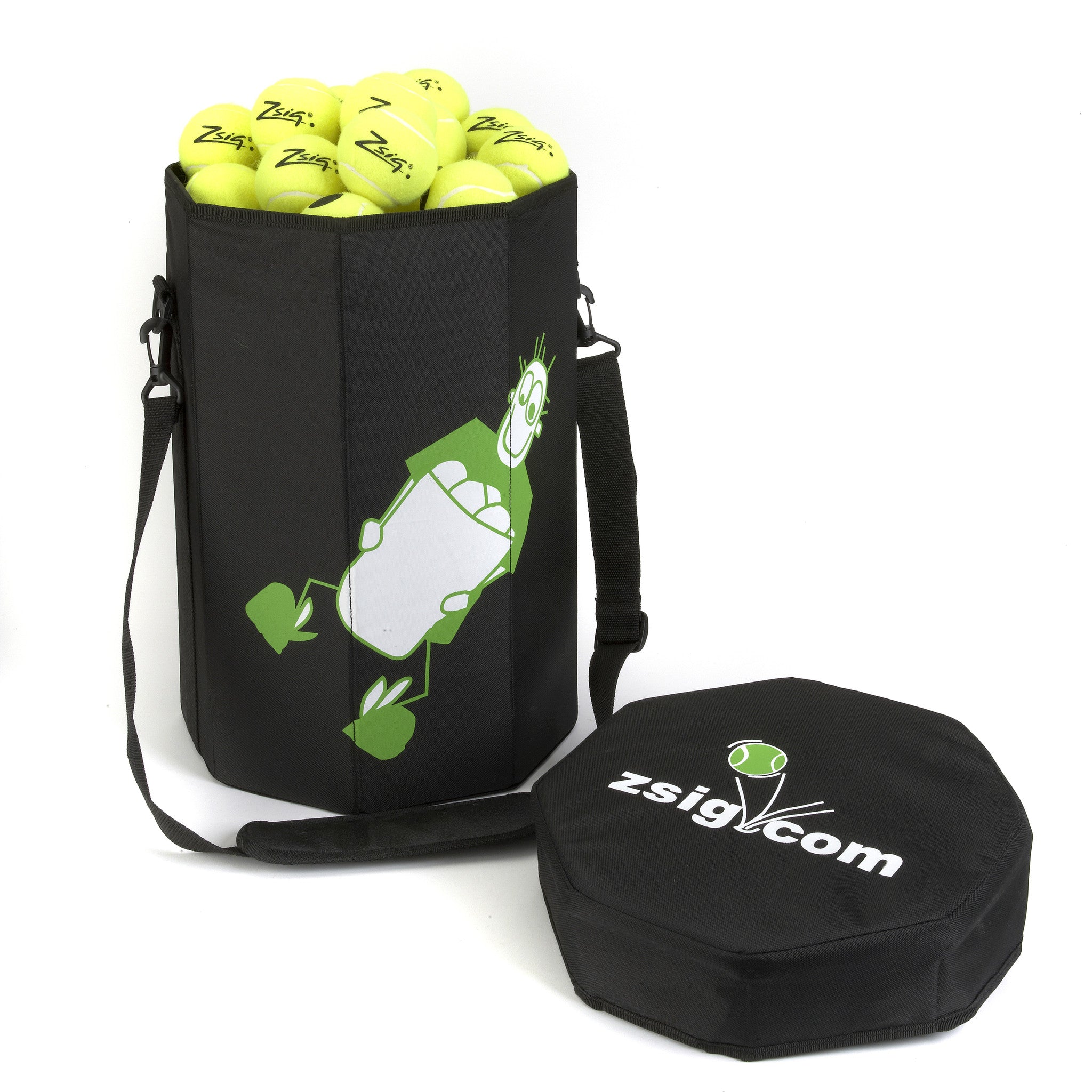 Coaching Aid. Handy tennis ball bucket bag holding 120 regular tennis balls.