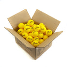 Zsig Matchplay 8 yellow cut foam Mini Tennis Balls shown in a carton of 10 dozen balls