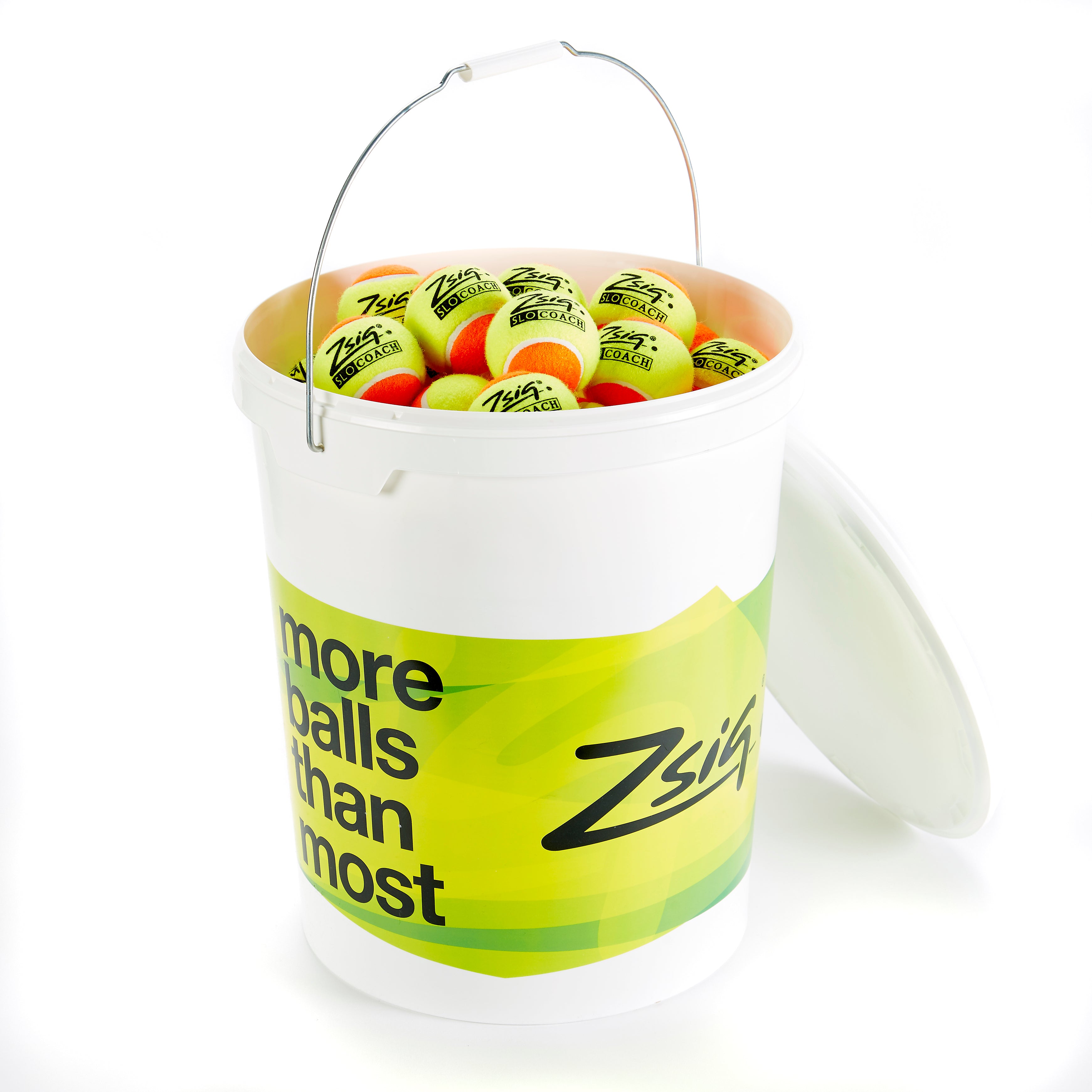 Zsig's SLOcoach Orange Mini Tennis Ball in a bucket of 96 balls.