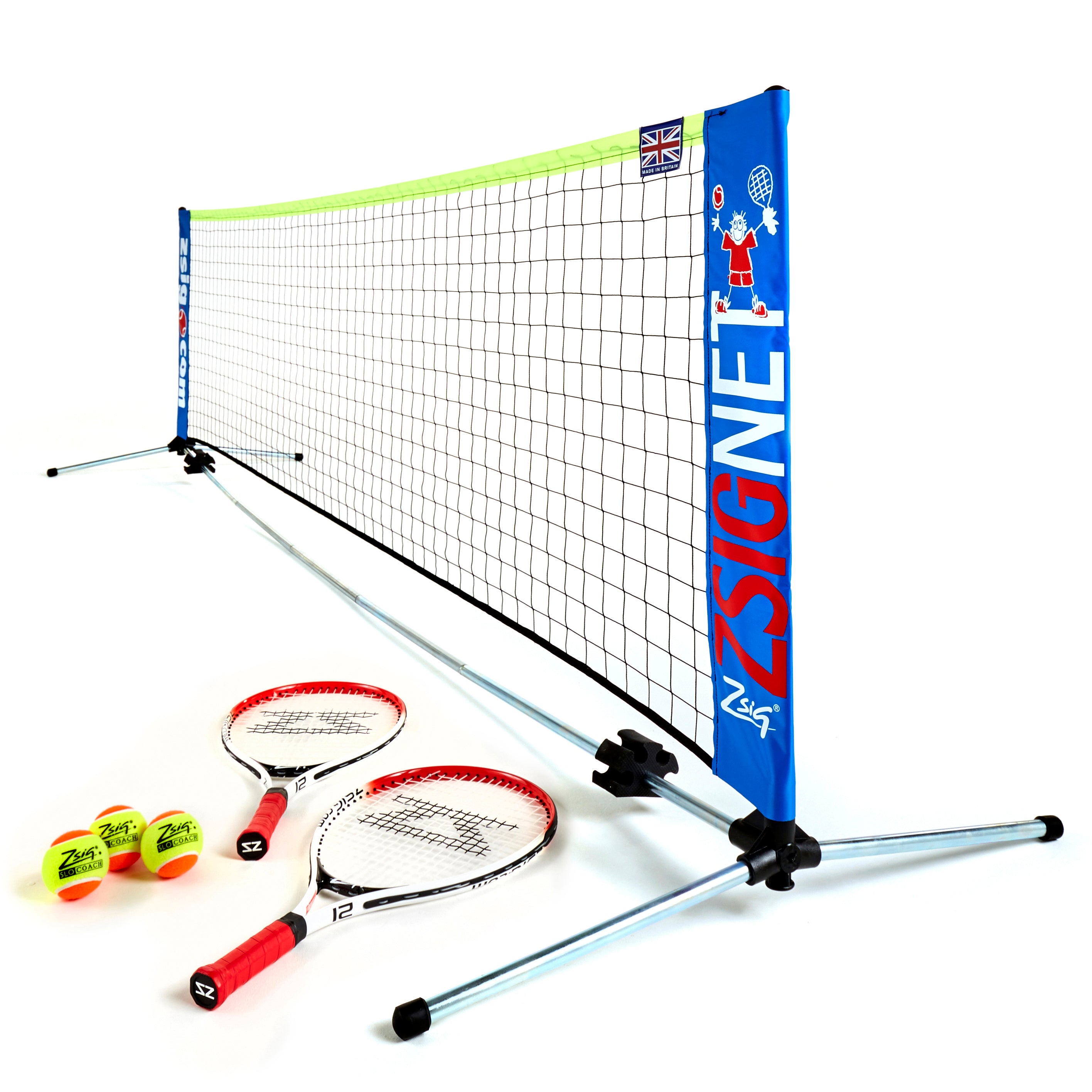 Zsig's Garden 3m Mini Tennis Set with 2 x 21 inch rackets and 3 x SLOcoach Orange Mini Tennis Balls