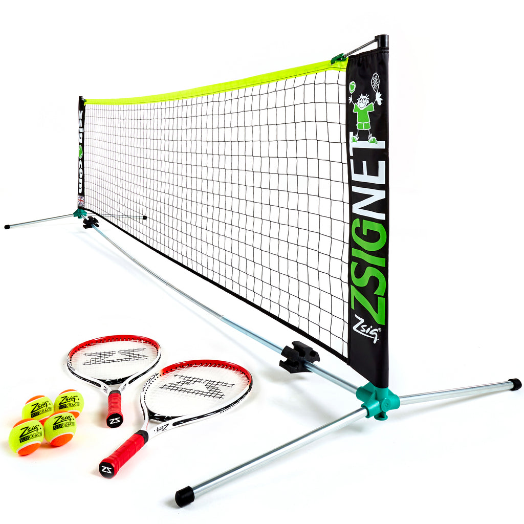 Zsig Classic 3m Mini Tennis Set with 2 x 21 inch rackets and 4 x SLOcoach Orange Balls