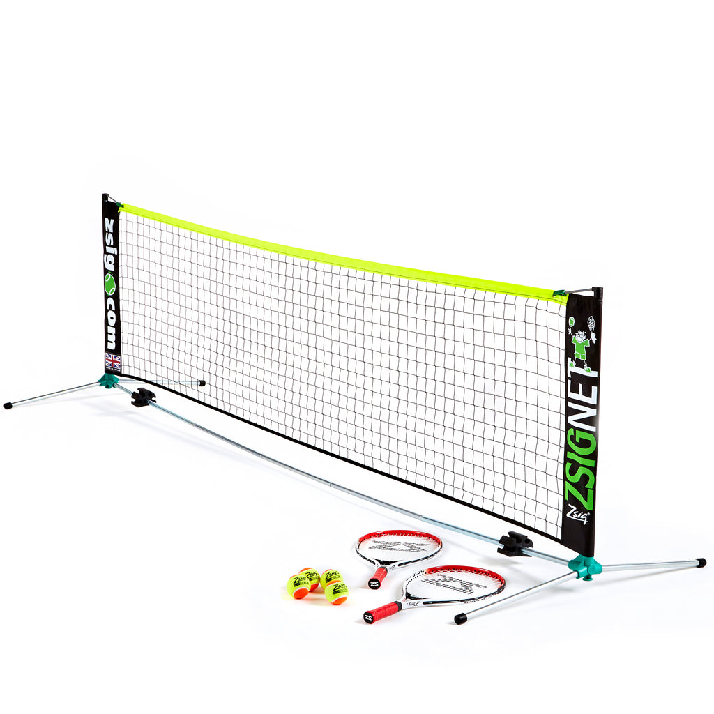 Zsig Classic 3m Mini Tennis Set with 2 x 21 inch rackets and 4 x SLOcoach Orange Balls