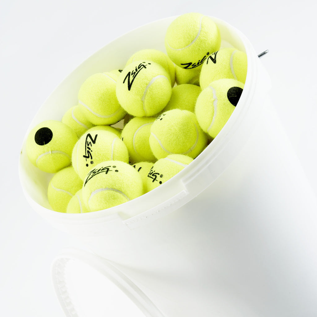 Zsig Black Dot tennis coaching balls are also available in buckets of 96 balls