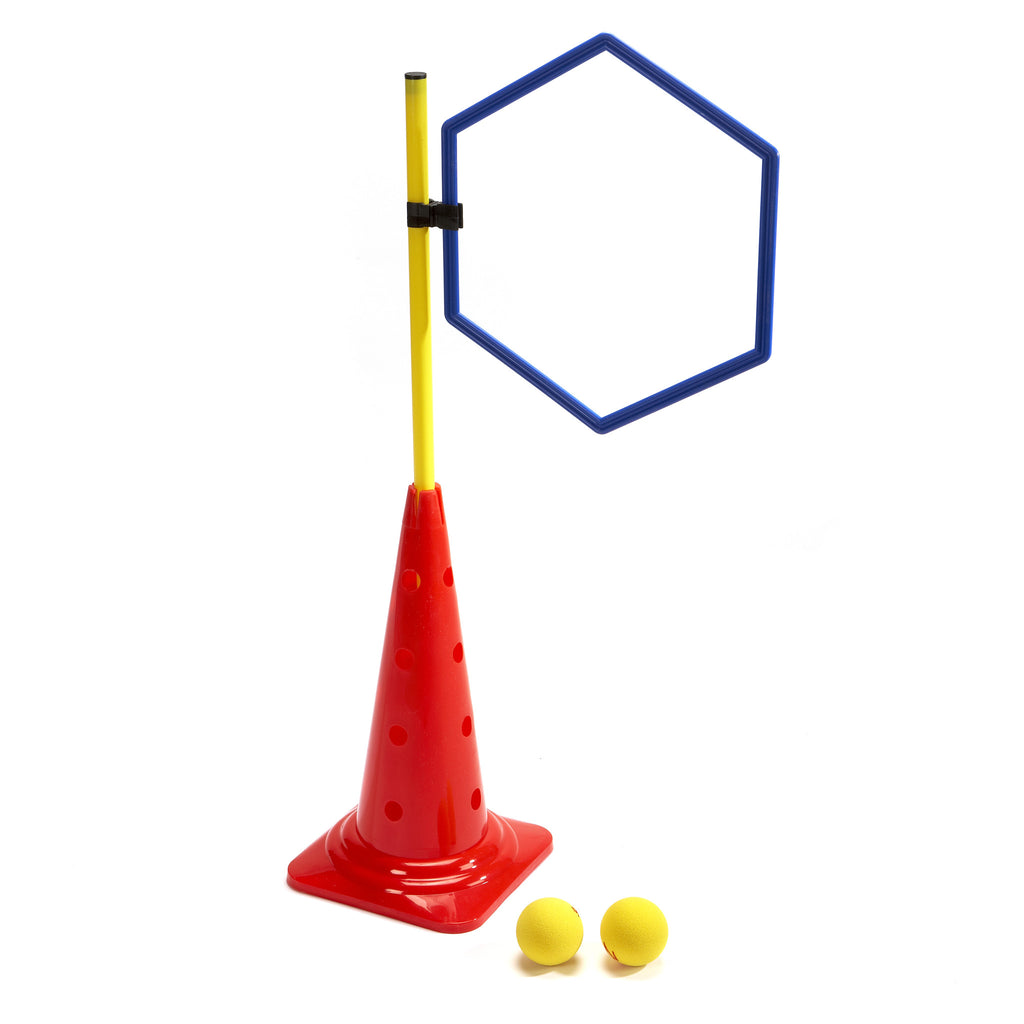 Hexahoop used as a vertical target for Early Years coaching.