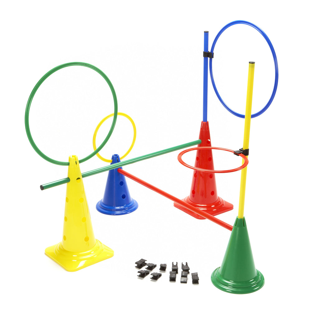 Mixed set of cones, poles & hoops to create your own coaching aids - hurdles, targets & stations.