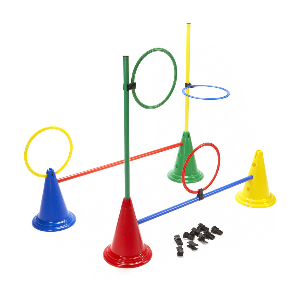 Flat hoops, cones, poles & clips in a set. Create-a-Station.