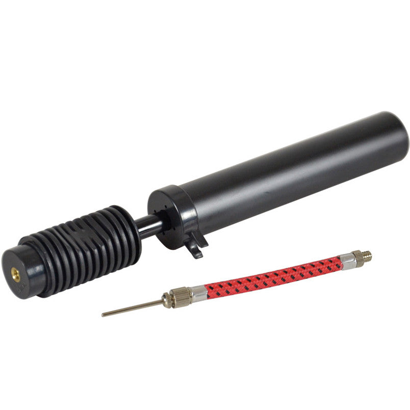 Speedy dual action sports ball pump with flexible extension and needle.