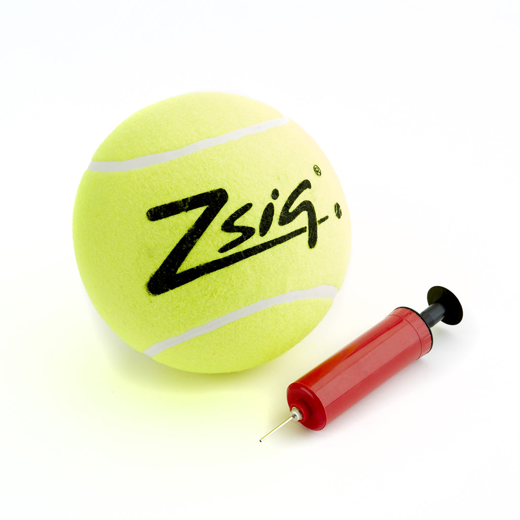 Jumbo Tennis Ball with a needle pump which can be used to inflate it - and other sports balls.