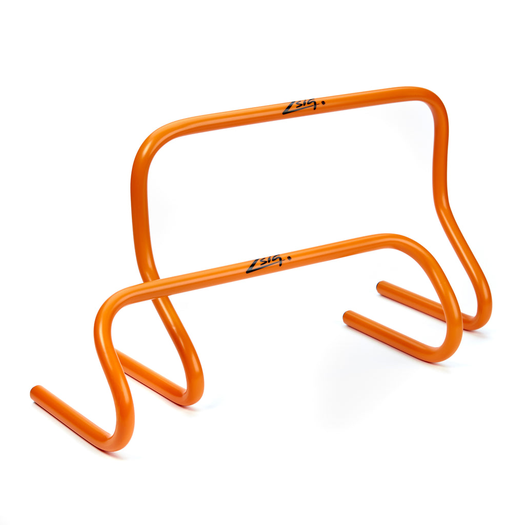 Mini training hurdles at both 15cm & 30cm height in orange.