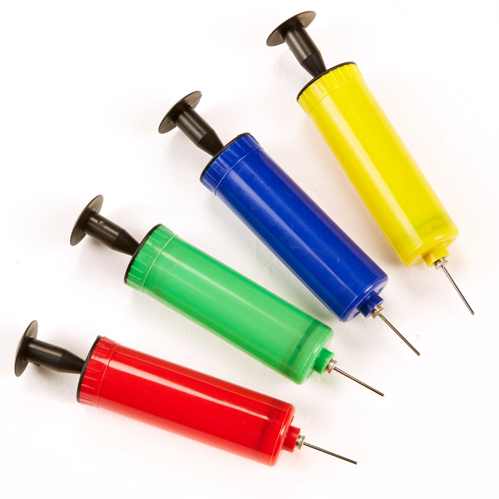 Simple Needle Pump for sports ball inflation. Mixed colours (red, blue, yellow and green).