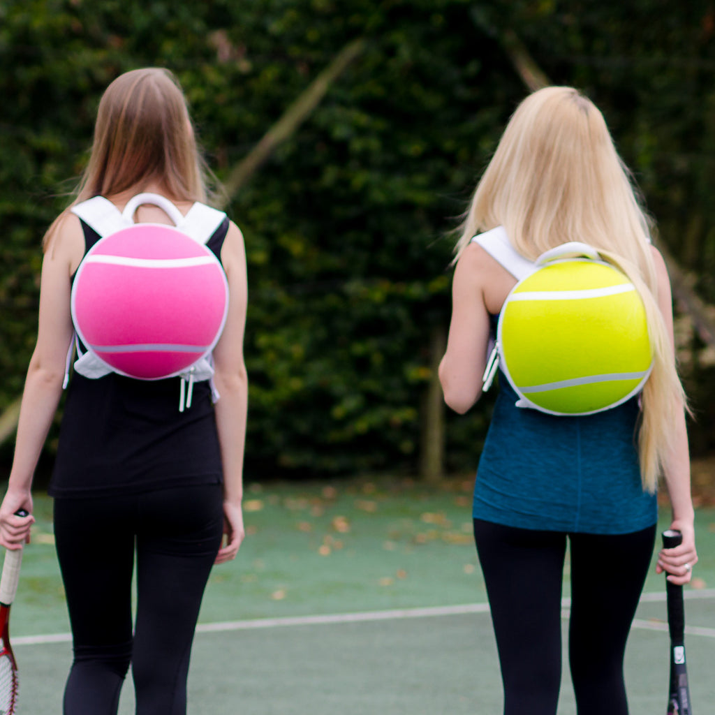 Tennis ace gift - tennis ball back packs, in yellow & pink
