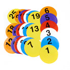 25 Early Years flat disc markers with numbers. Mixed bright colours, & nymbers 1-25.