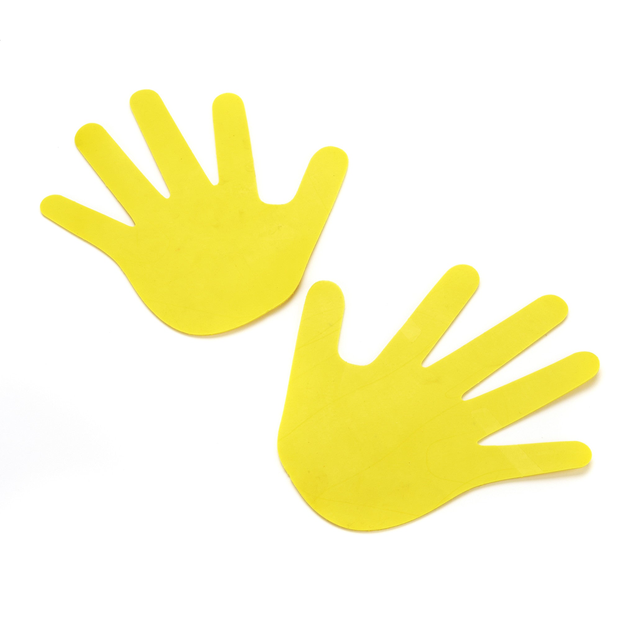 Pair of bright yellow hands - flat floor markers for Early Years classes