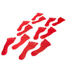 Early Years flat sports markers in the shape of cute little red feet. Textured underside.