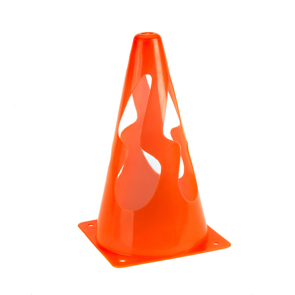 Single bright orange collapsible Pop Up sports training marker cone.