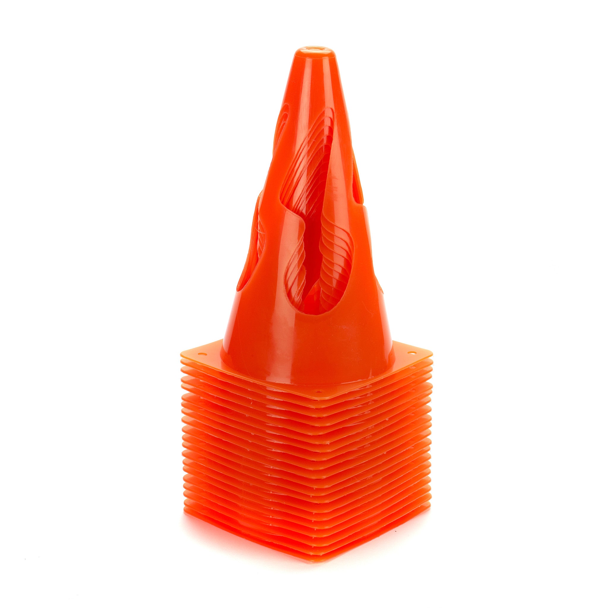 Set of 10 Pop Up Marker Cones. Bright orange collapsible safety cones for sports training.