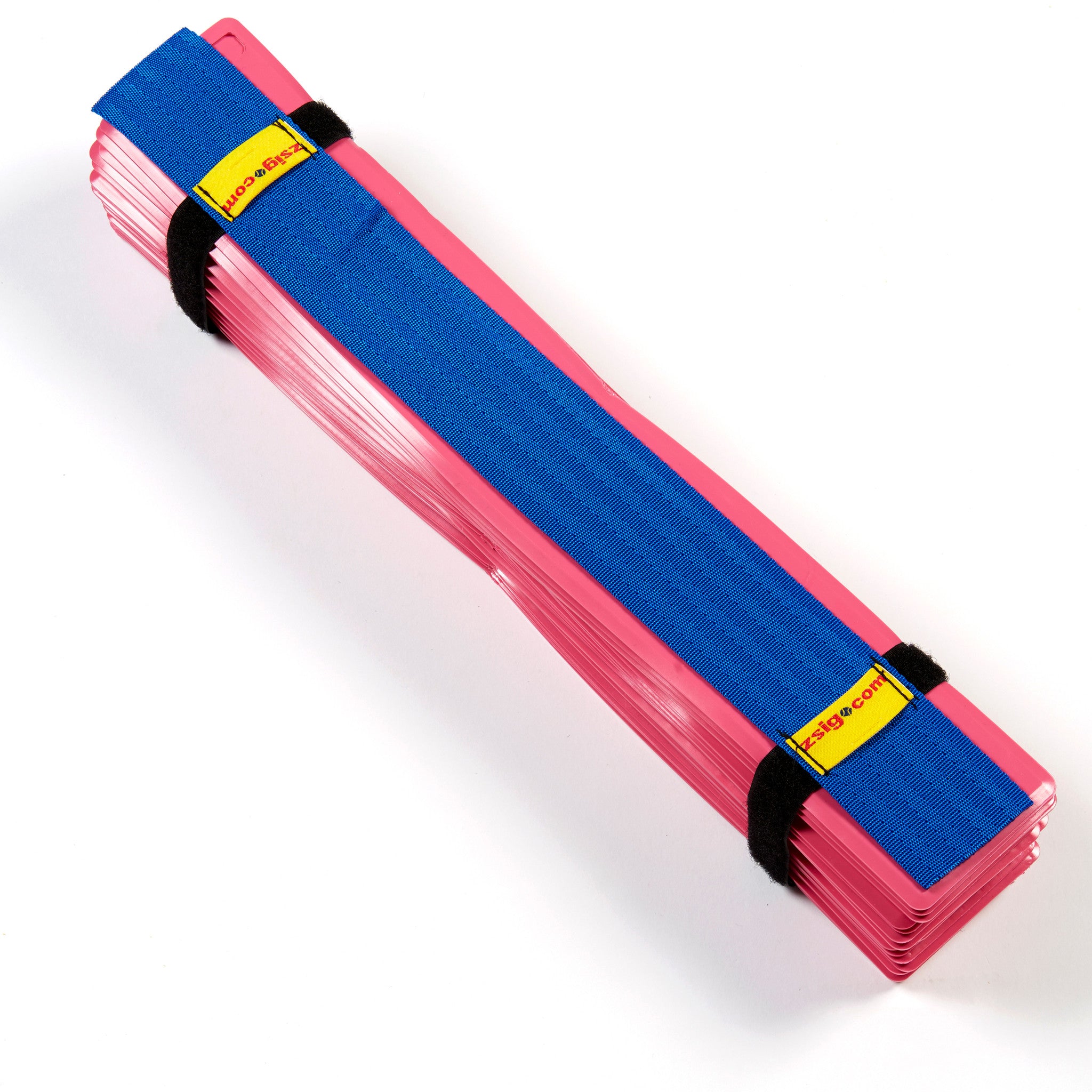 Set of pink 'Throw Down Lines' in a blue carry harness.