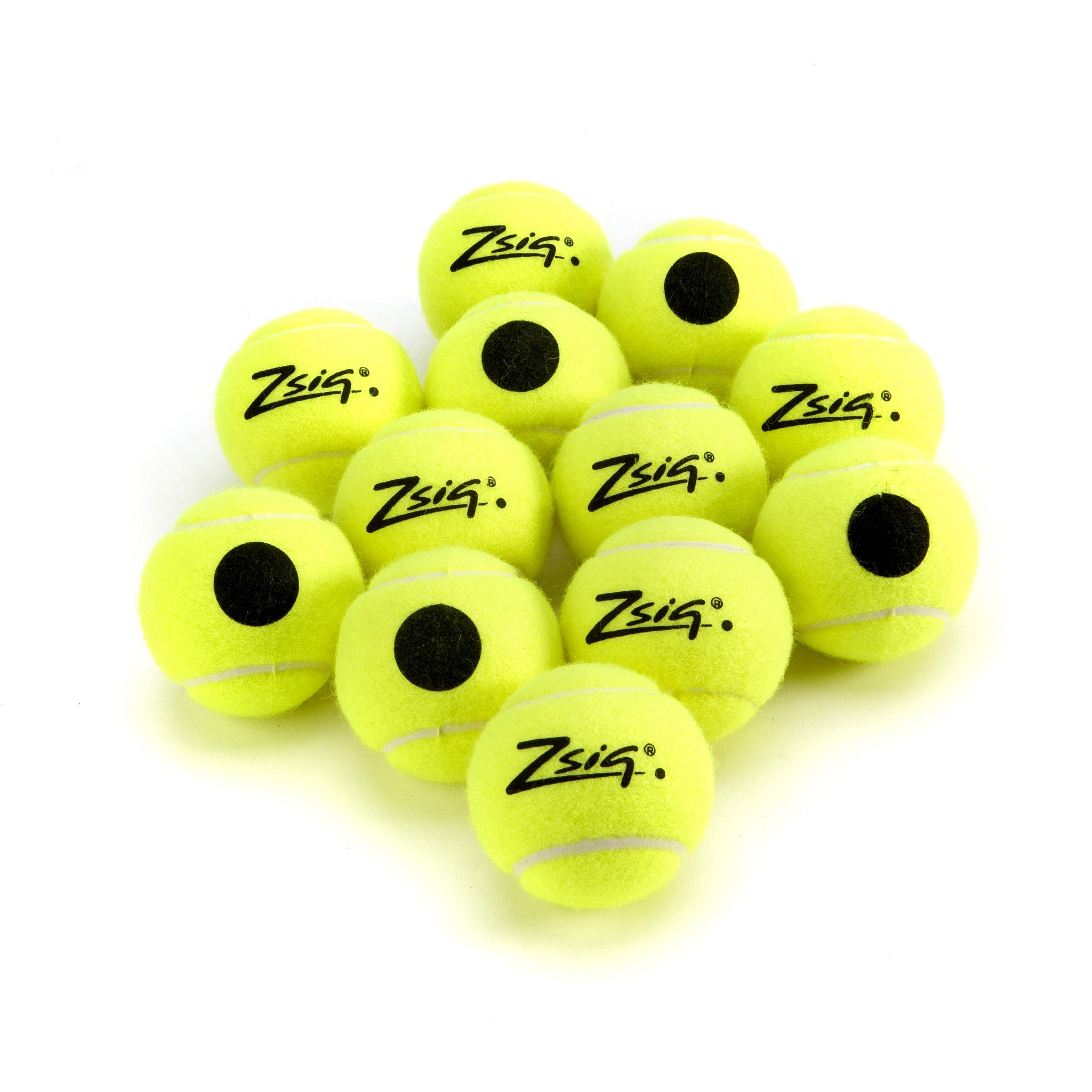 Training Tennis Balls - Zsig Black Dot. A dozen balls.