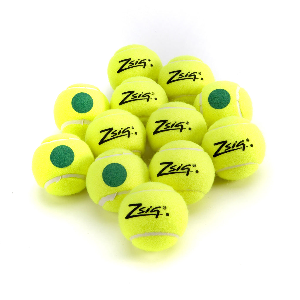 Green Dot Mini Tennis Balls from Zsig. 1 Dozen balls.