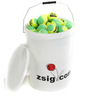 Green Mini Tennis Balls. Zsig "Link Green", bucket of 8 dozen balls.