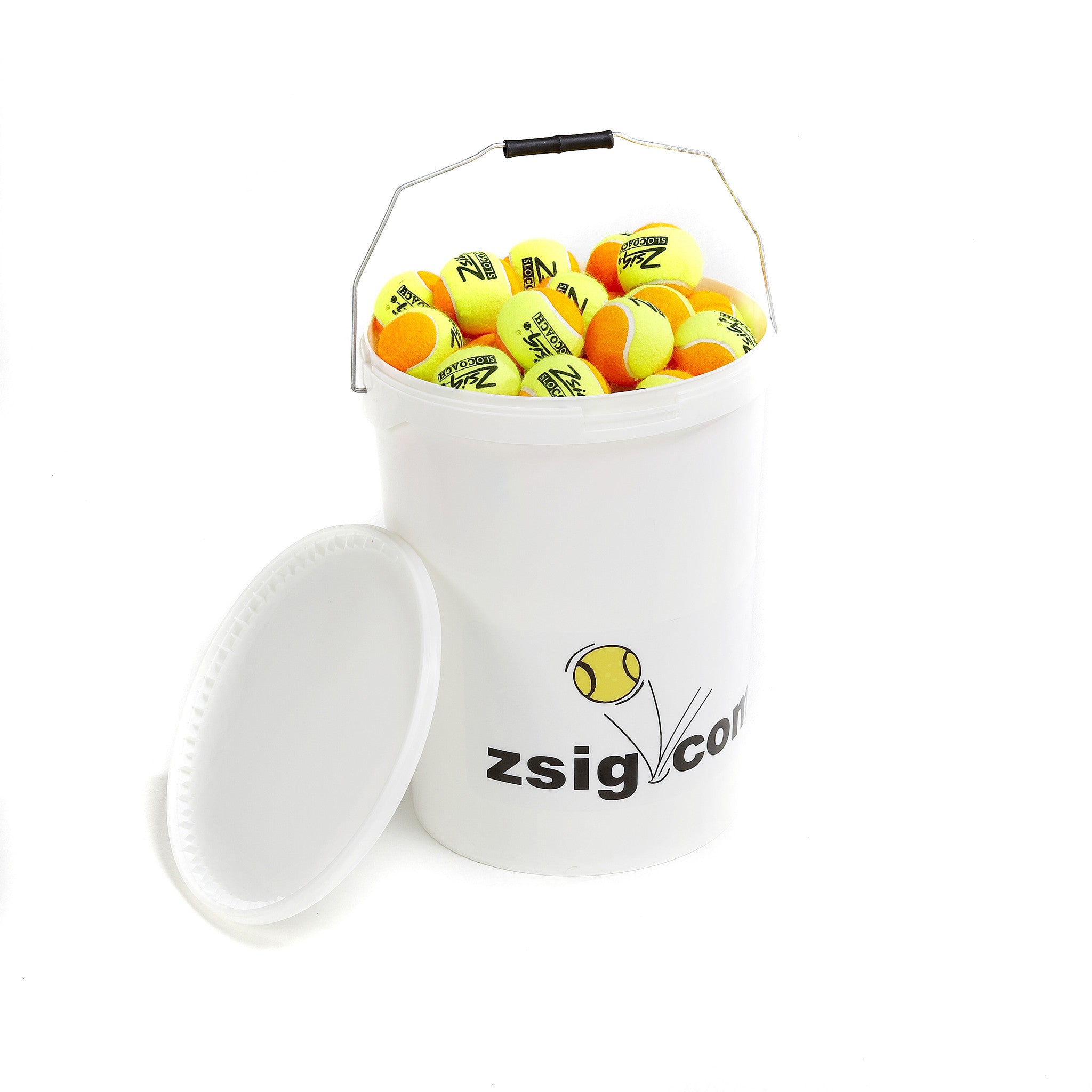 Zsig Slocoach Orange Mini Tennis Balls in an 8 dozen bucket