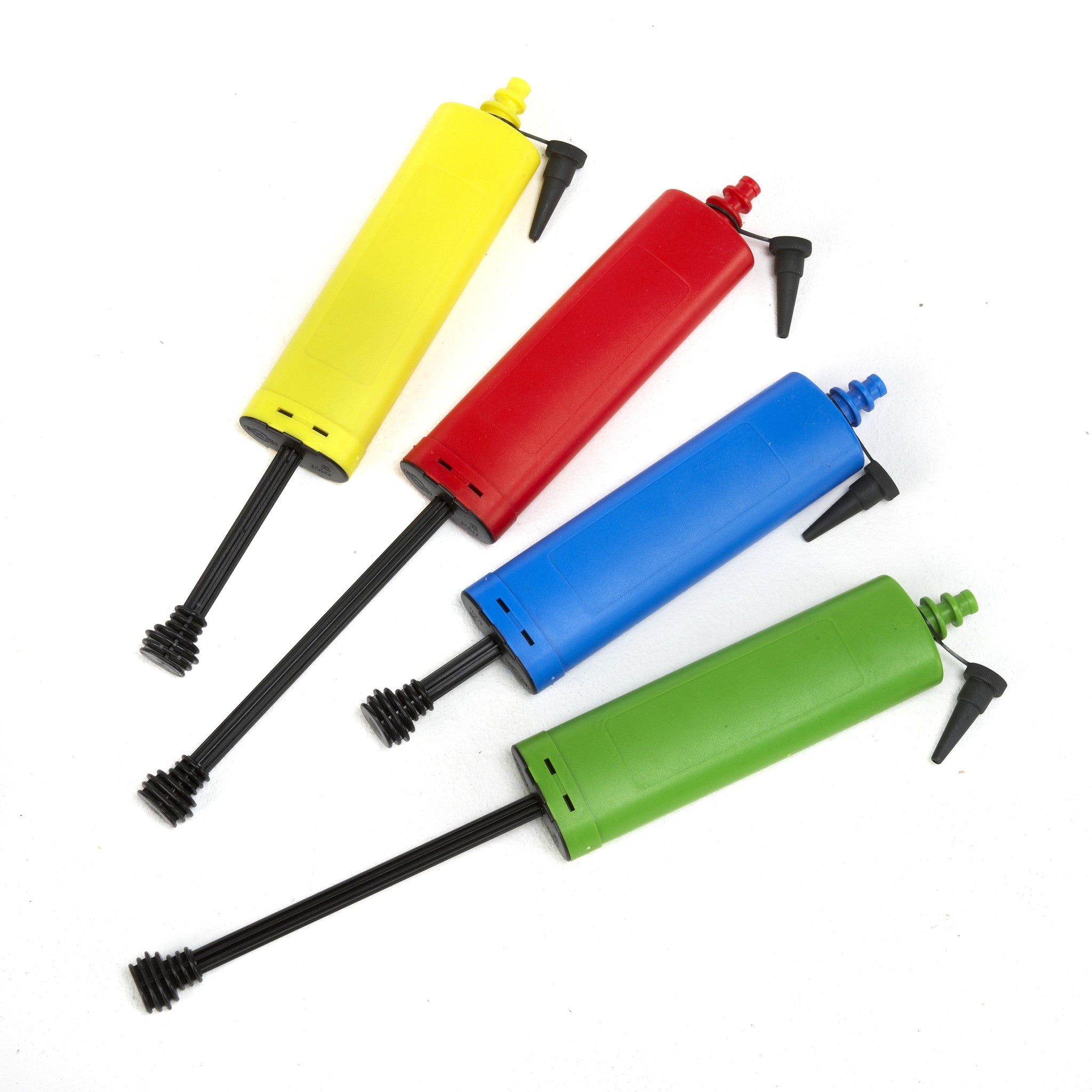 Balloon pumps in bright colours. Economical and hard-wearing.