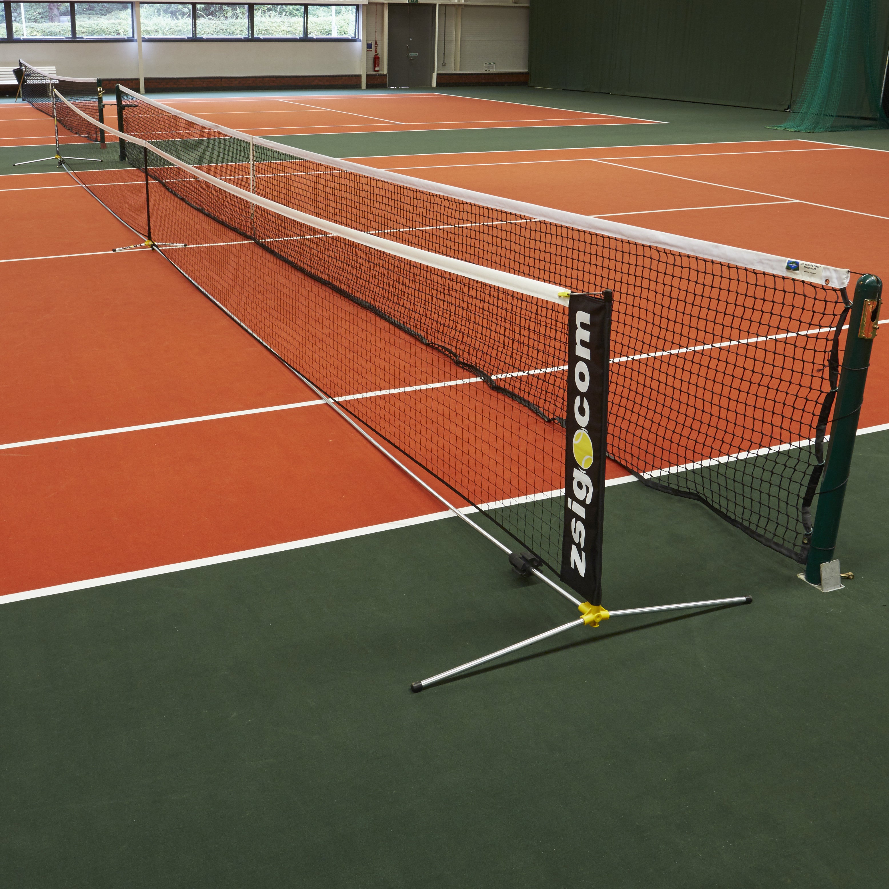 New portable Tennis Net: full-size, full-height net system from Zsig.