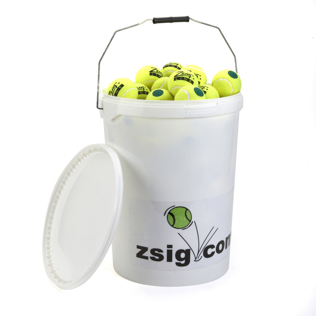 Green Mini Tennis Balls. Zsig Link Green 8 dozen ball bucket.