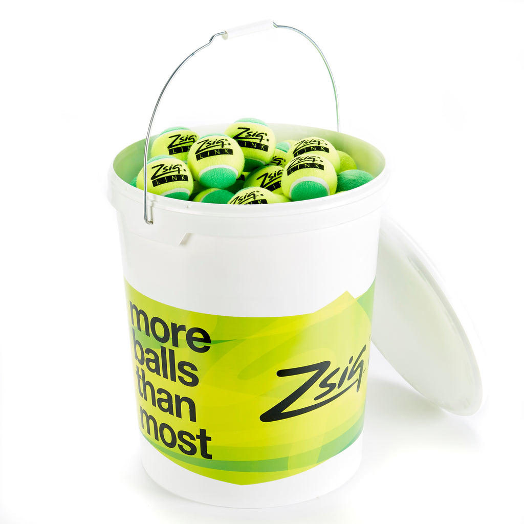 Zsig LINK Green Mini Tennis Balls in a bucket of 96 balls