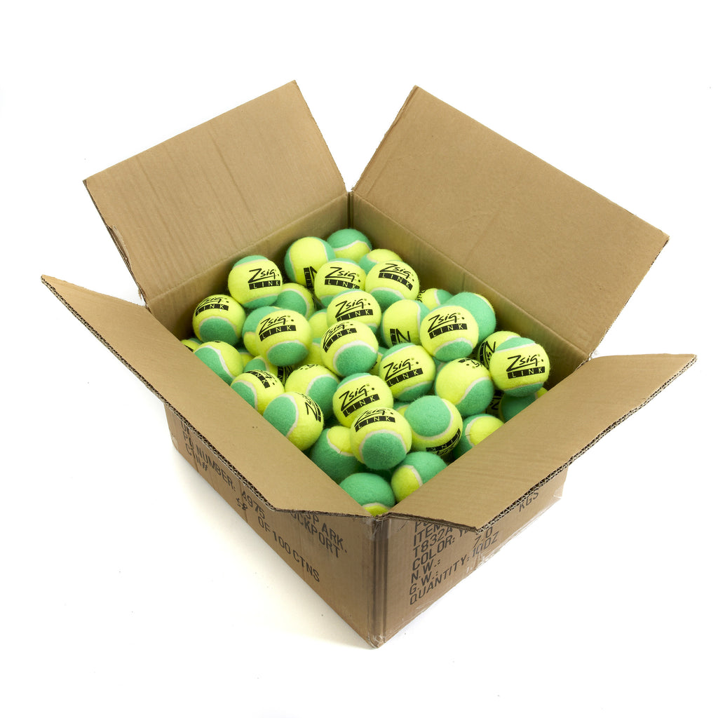 Green Mini Tennis Balls. Zsig "Link Green" carton of 10 dozen balls
