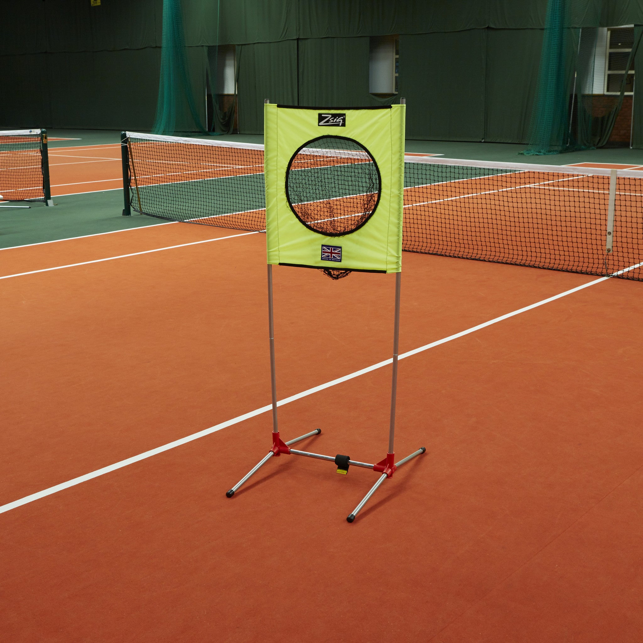Zsig portable Target Trainer on the tennis court.