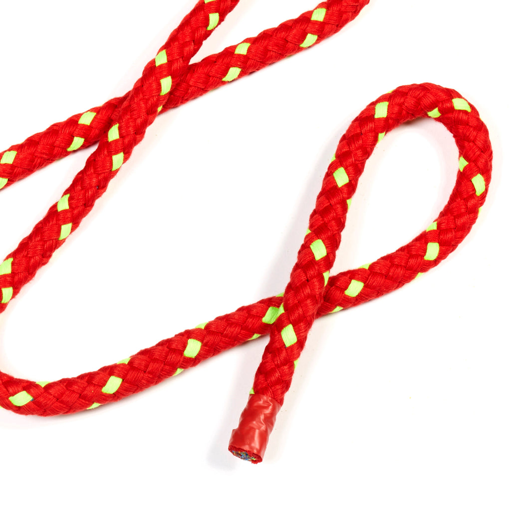 Detail of Junior Tug of War rope showing 8-braid construction & sealed ends.